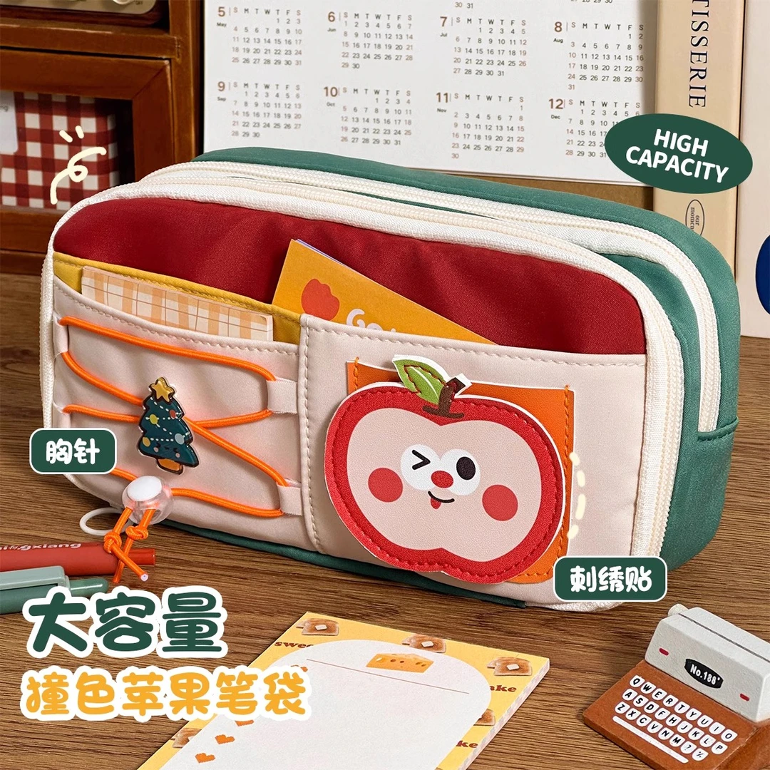 魔术贴撞色笔袋ins风高颜值初中女生文具盒大容量简约小众铅笔盒