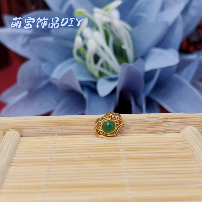 【萌宝饰品】B81绿玉髓如意锁包边通孔10*7时尚DIY百搭