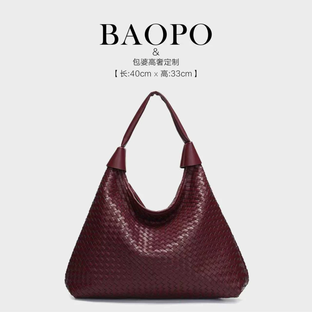 【BAOPO】单肩包车缝线单肩包33003阔酒红