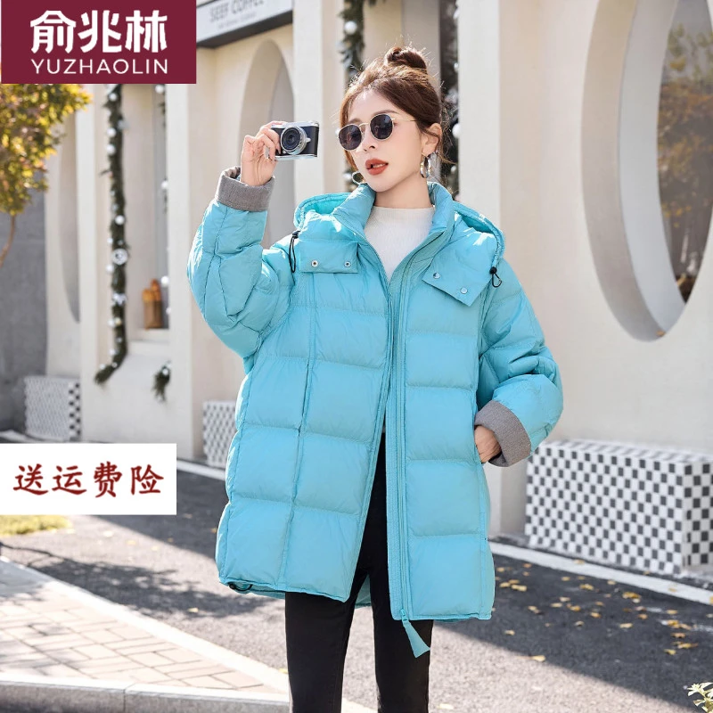 俞兆林韩版抽绳连帽立领按扣版羽绒服女2026冬新款加厚白鸭绒显瘦