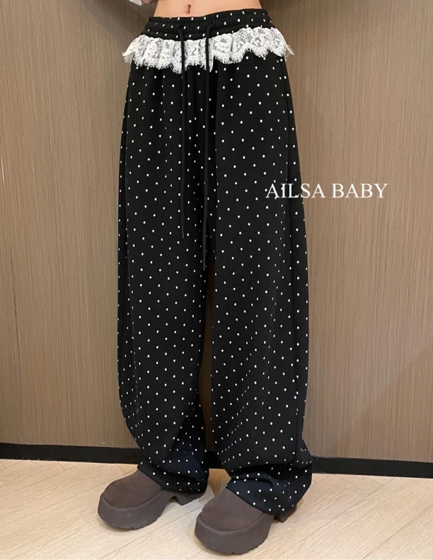 【AILSA BABY】（加超厚绒）欧货腰部蕾丝加绒点点调性弯刀裤s裤长104