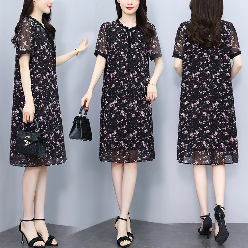 2025夏装新款碎花气质显瘦大码短袖连衣裙女