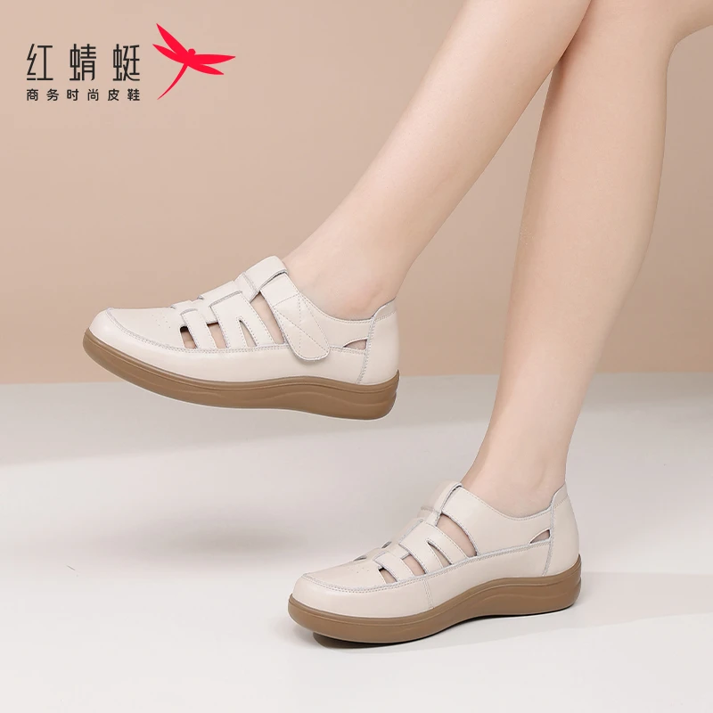 红蜻蜓女鞋洞洞鞋2025春季新款罗马凉鞋舒适休闲百搭猪笼沙滩鞋