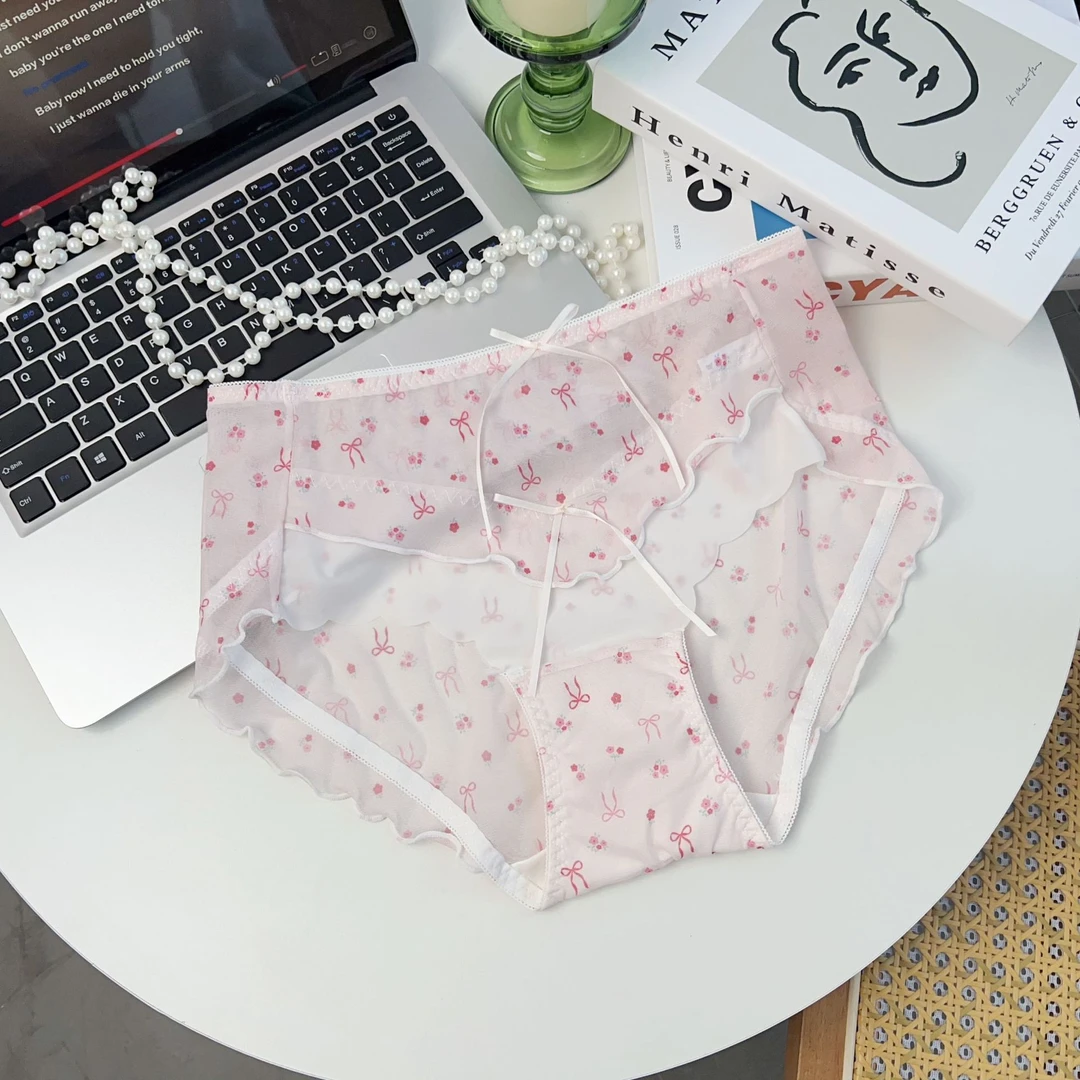 春夏新款小清新碎花拼接蕾丝轻薄透气纯欲女士内裤