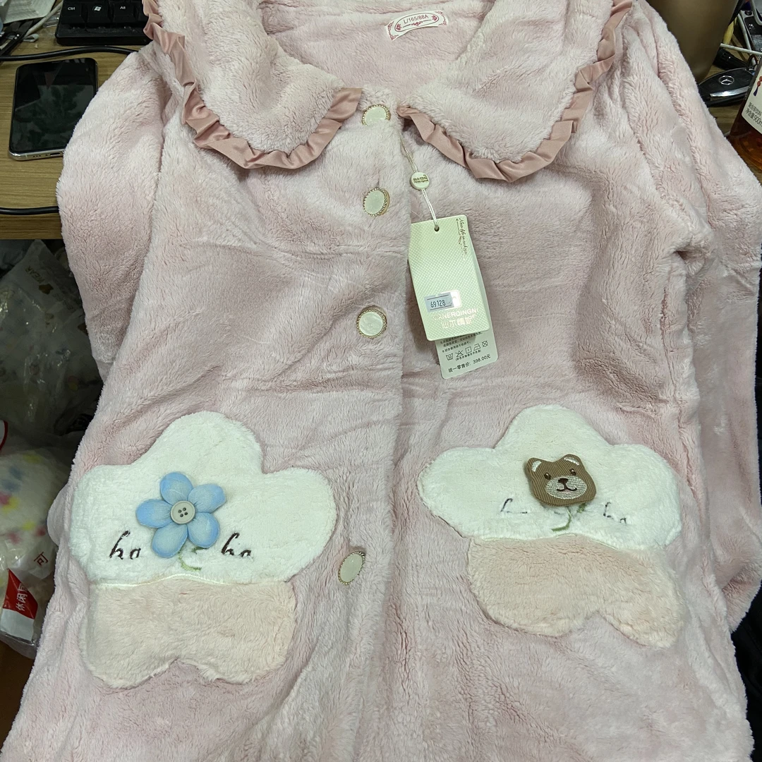 【128#花边粉婴儿绒】2024新款品牌珊瑚绒睡衣女冬季家居服