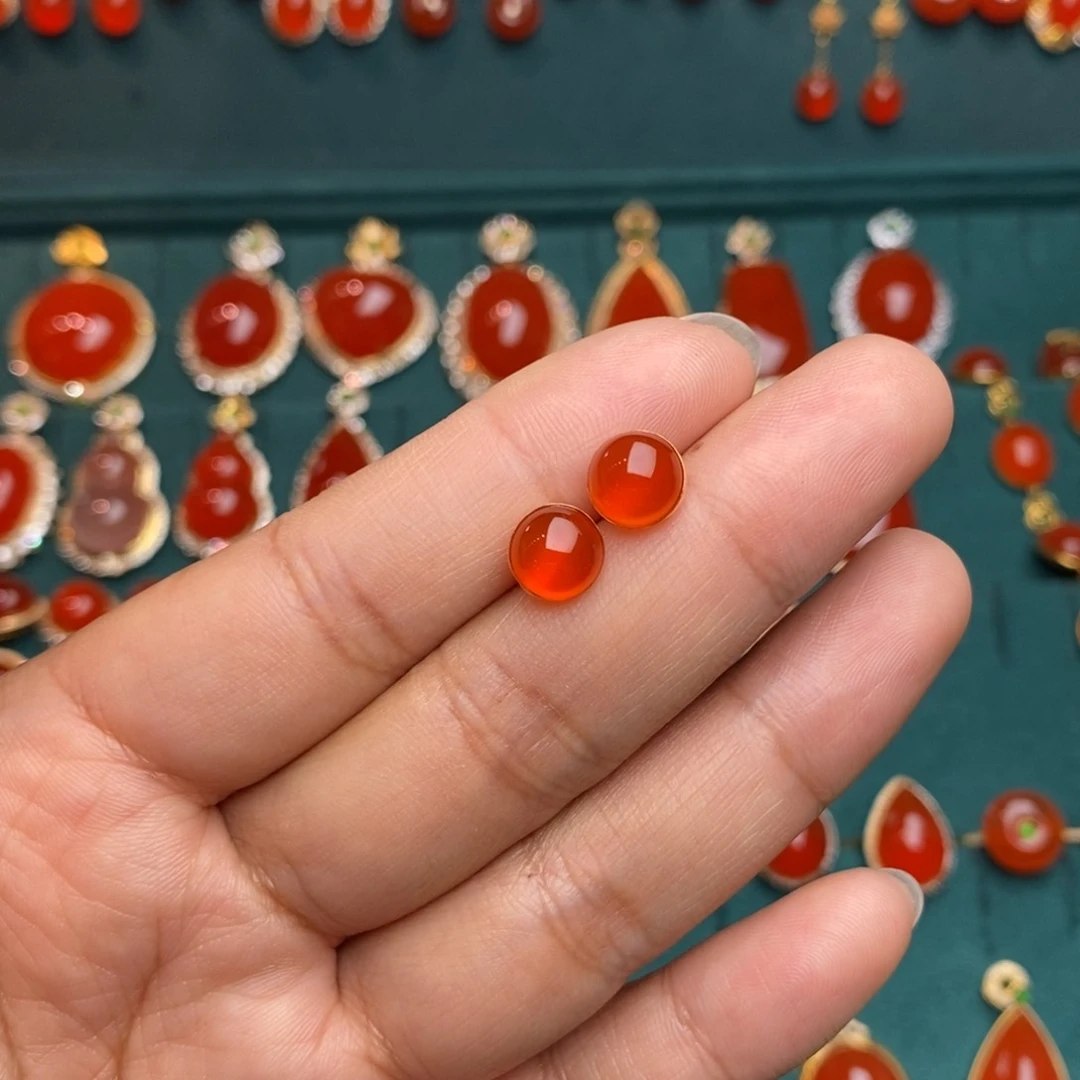 南红玛瑙18k耳钉18K金镶嵌