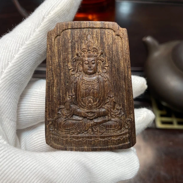 沉香文莱软丝小黑棋沉水观音雕刻件 臻品沉香吊坠