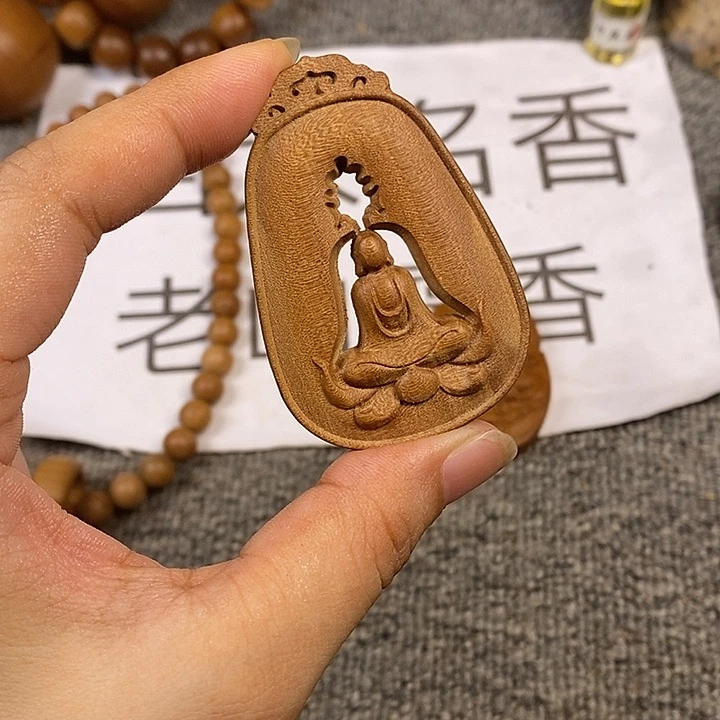 檀香木手串/手链老山檀香黑肉雕刻无相镂空吊坠
