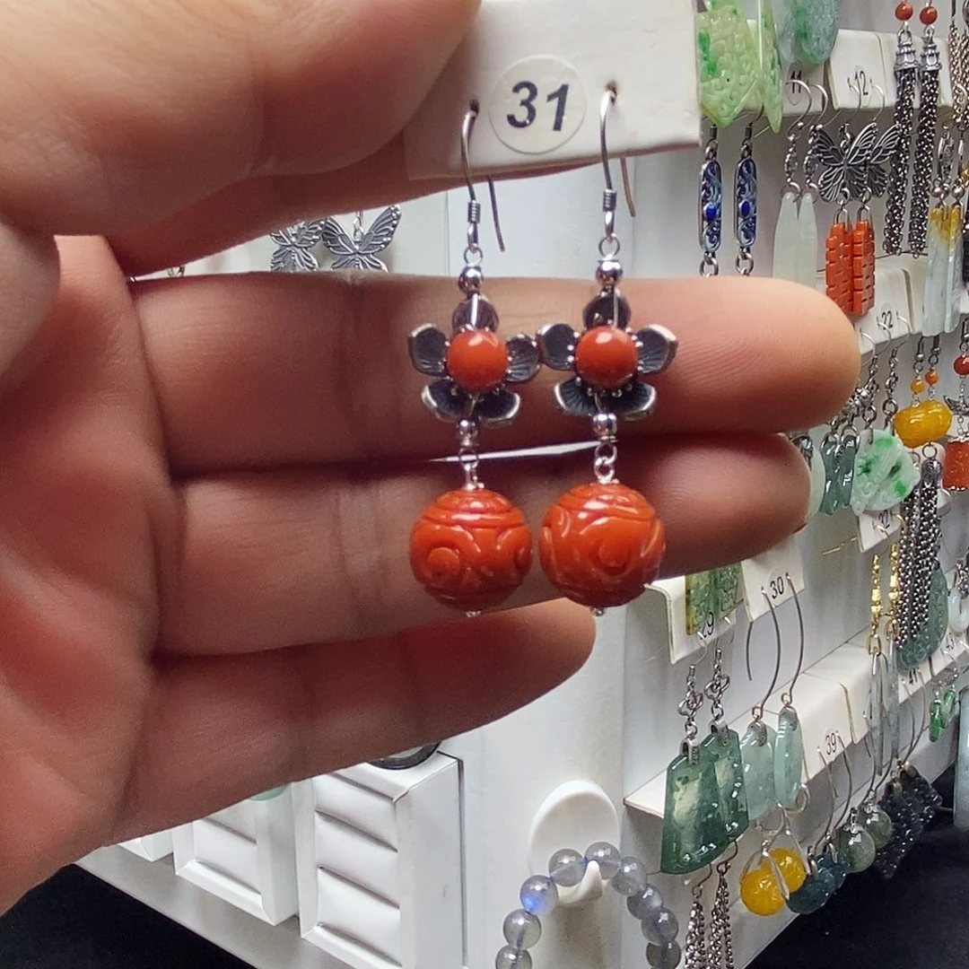 翡翠银S925镶嵌耳饰品质珠宝