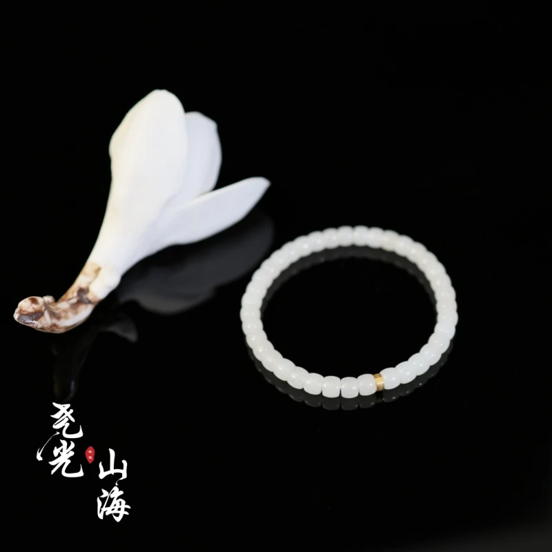 陆离丨18K金*天然和田玉高冰白玉直切简约百搭手串*6mm