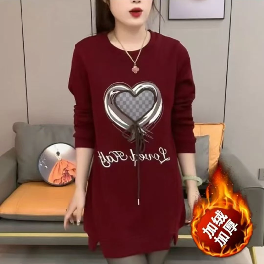 【家福推荐】加绒加厚中长款修身显瘦大码宽松打底卫衣