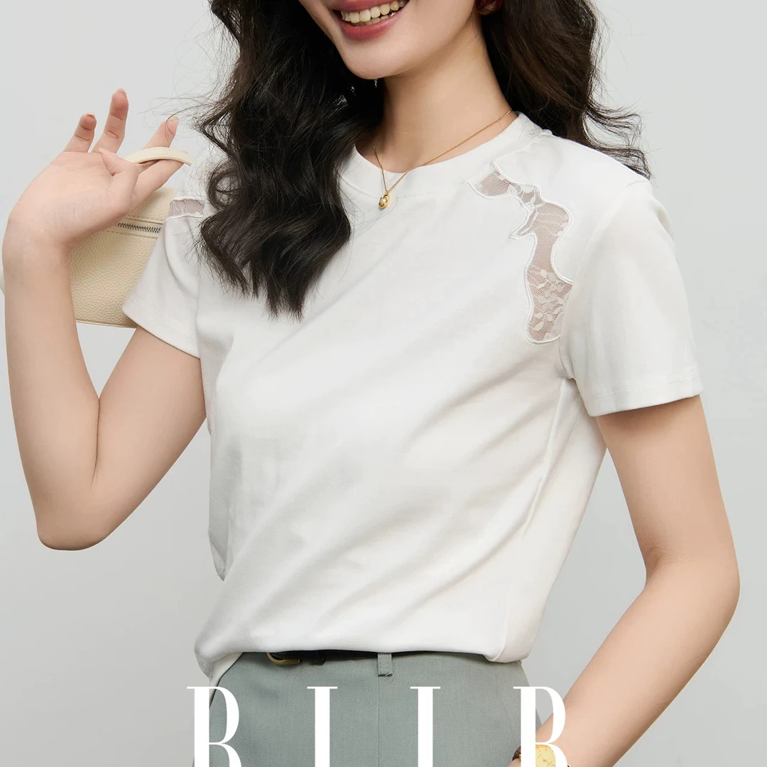 T0040短袖镂空短袖百搭春夏休闲风常规商务时尚圆领通勤T恤