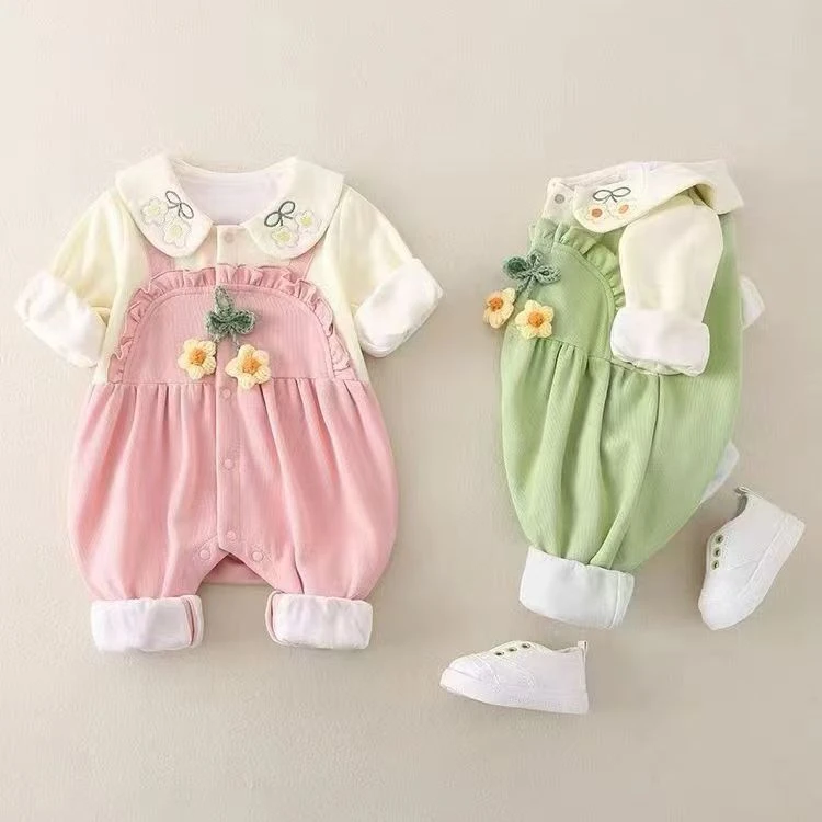 婴儿衣服纯棉春秋女宝宝新生哈衣爬服可爱公主春秋洋气连体衣外出