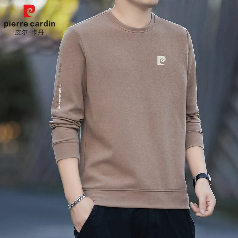 皮尔卡丹男秋冬款圆领卫衣宽松舒适简约时尚百搭纯色打底衫