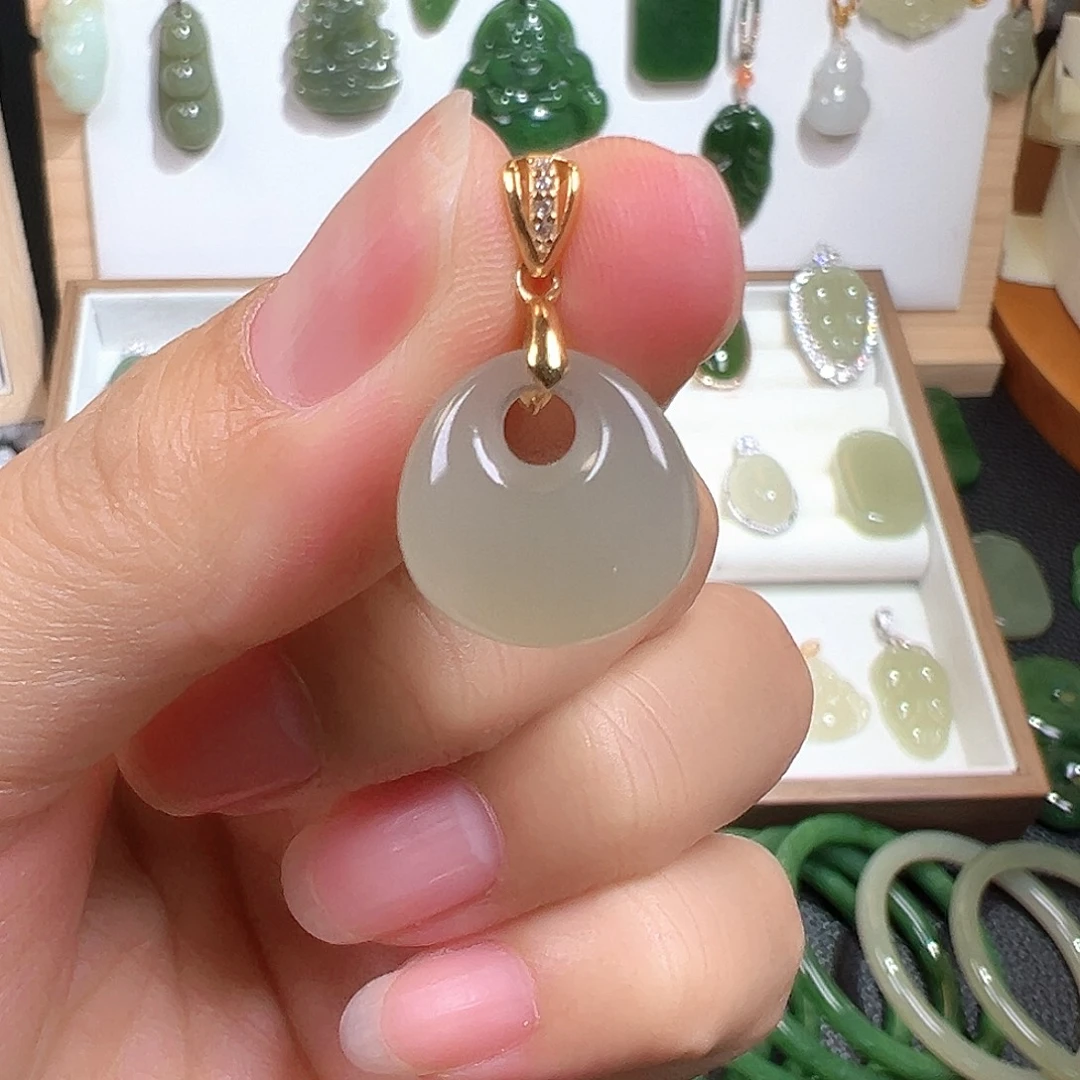 颈饰银S925镀金镶嵌和田玉