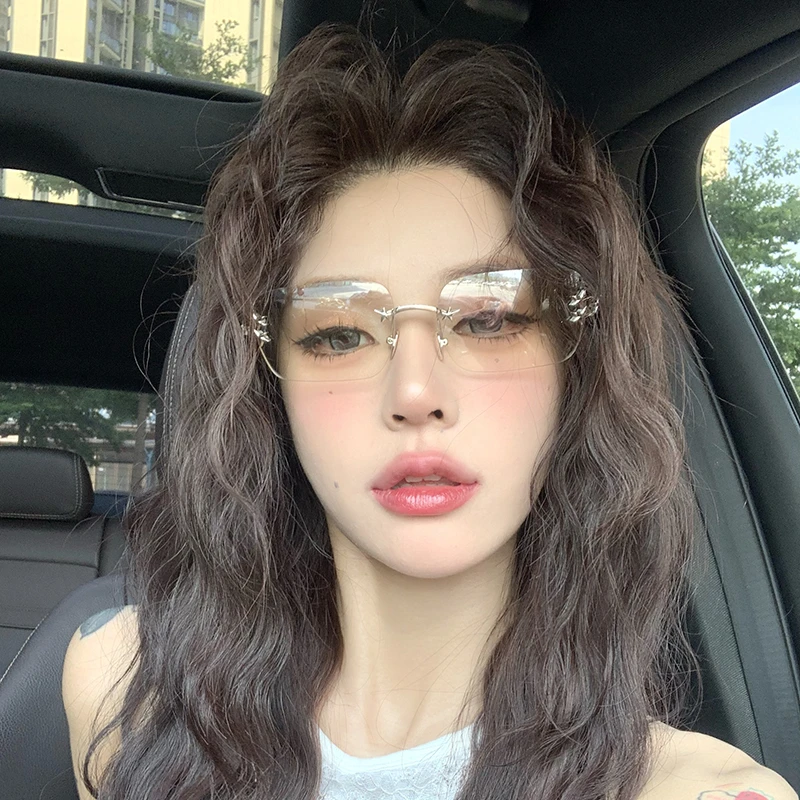 无框曲面水银色欧美辣妹太阳镜女街拍高级感方形个性凹造型墨镜潮