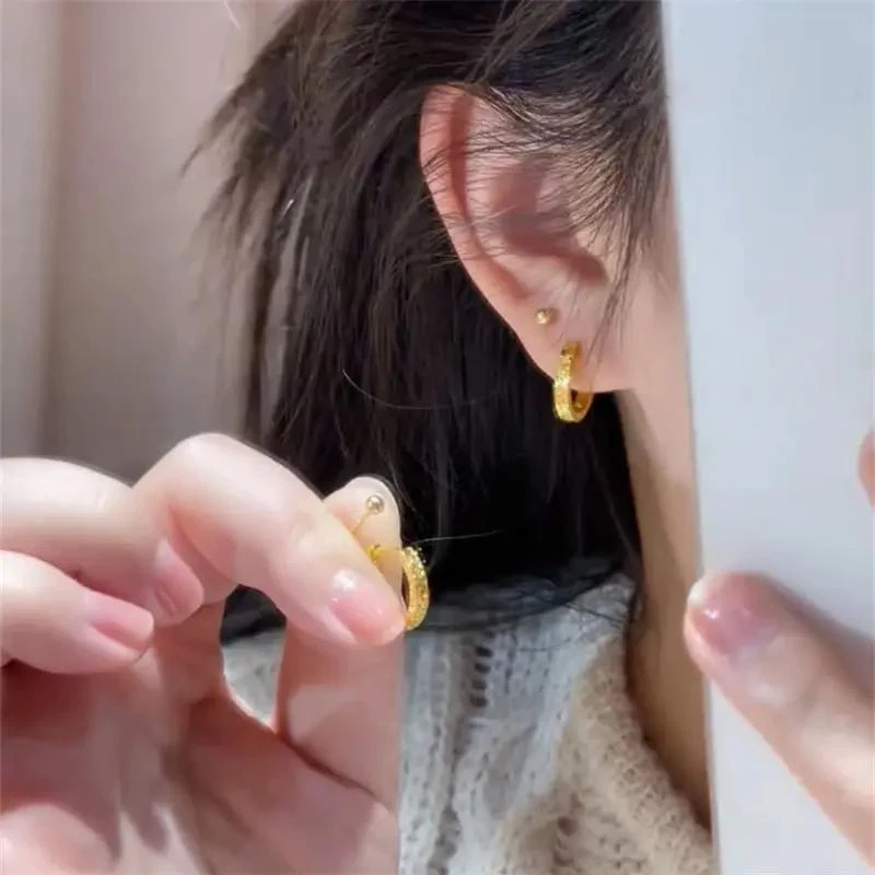 合金耳饰 LX-06金色碎冰冰耳圈女简约百搭耳扣8286