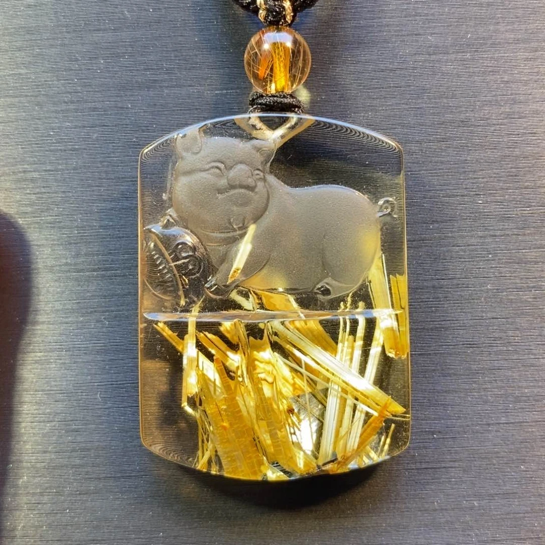 未镶嵌颈饰水晶钛晶发财猪吊坠