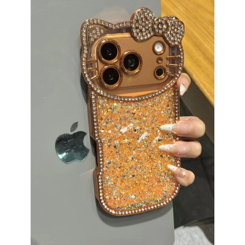 高级感ins星宇橙点钻猫咪碎钻适用于iphone17promax苹果16p手机壳