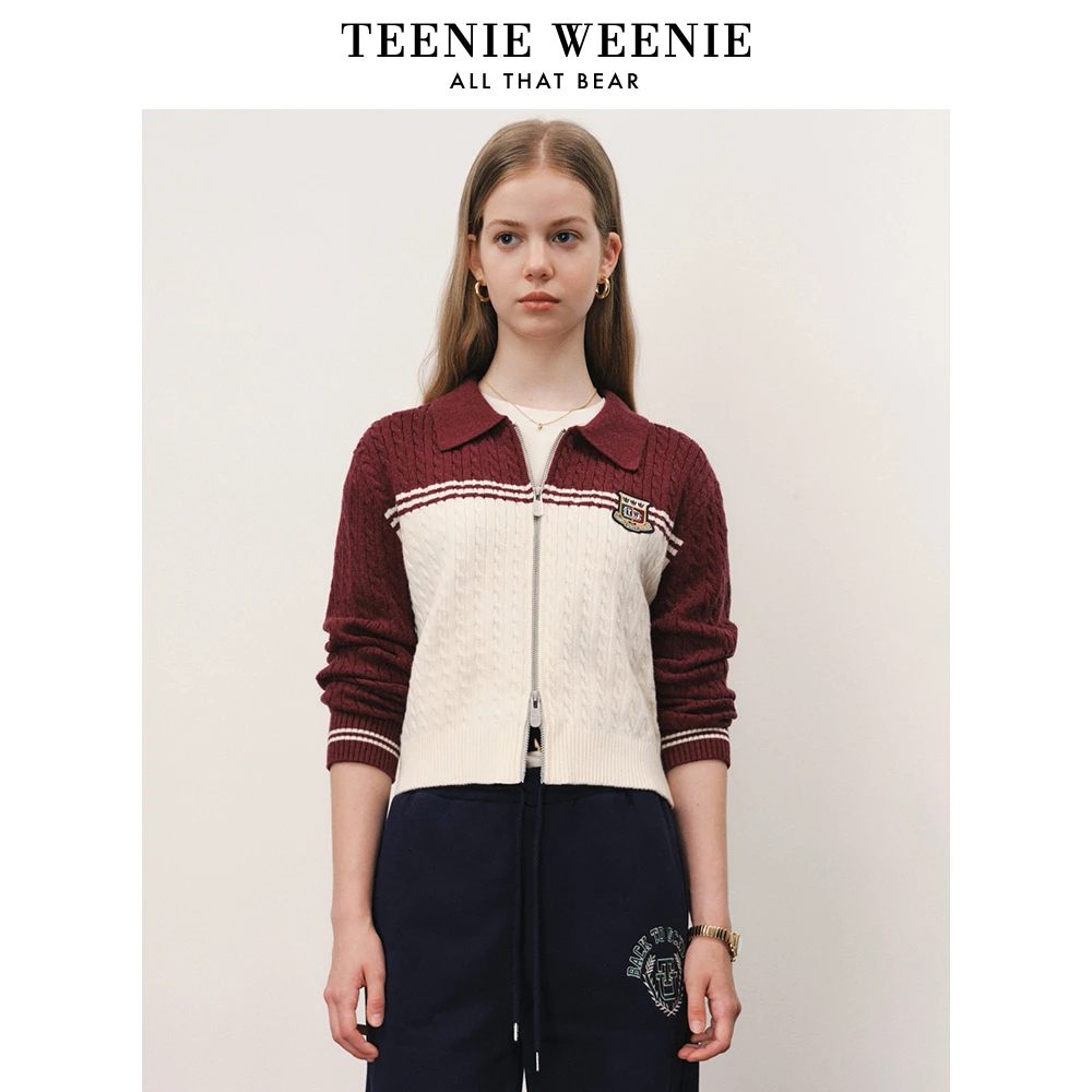 TeenieWeenie小熊2023citywarm新款撞色毛衣开衫外套TTCK23K912N