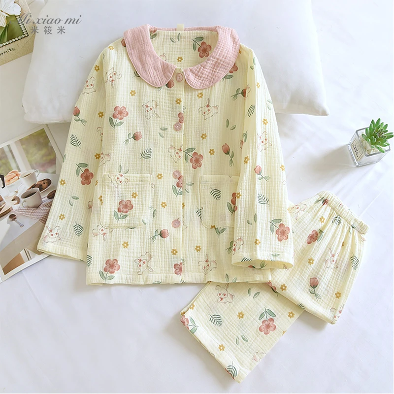 米筱米儿童春夏薄小清新泡泡棉纱a类女童全棉睡衣公主家居服