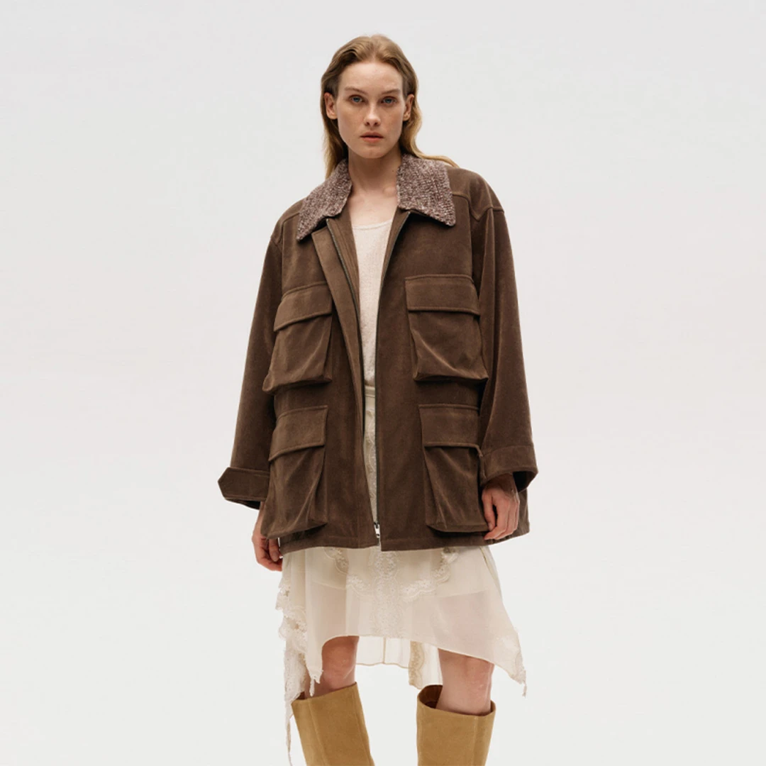 ICE DUST设计师品牌 拼接毛织领工装派克服 DSC买手店 DY5L11015