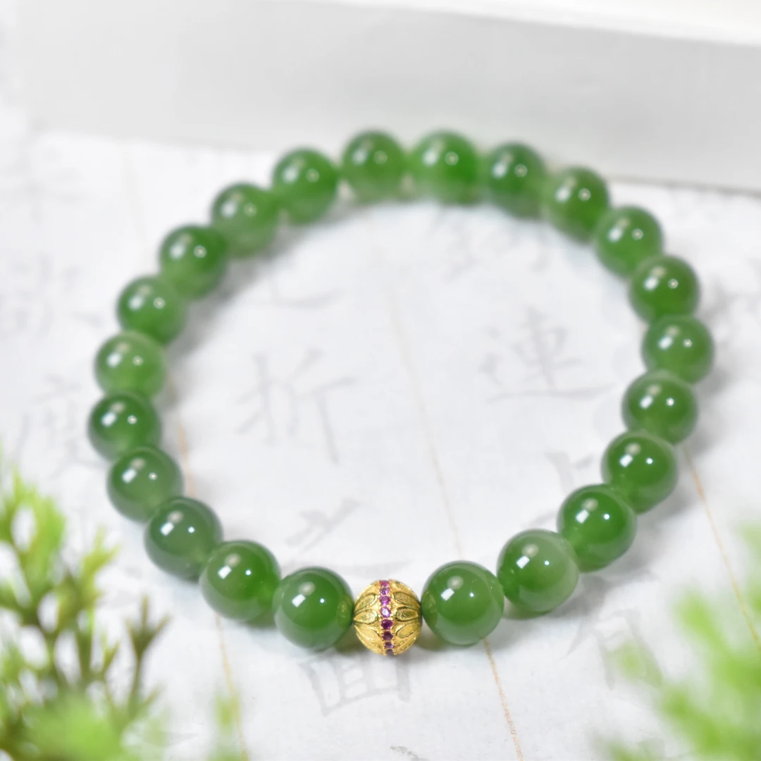 【睿泽鉴宝】S925和田玉碧玉手串8mm ZBC6030