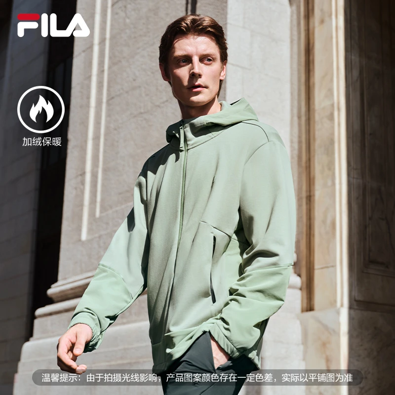 Fila/斐乐男子秋冬加绒连帽梭织夹克简约户外运动外套F11M543506F