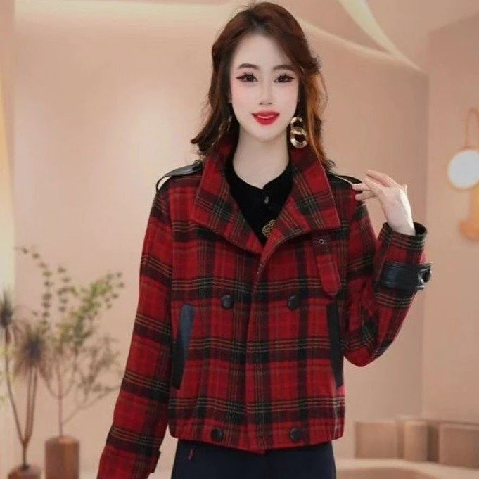 2025年秋季新款气质优雅时尚百搭洋气显瘦格子短款休闲女士外套