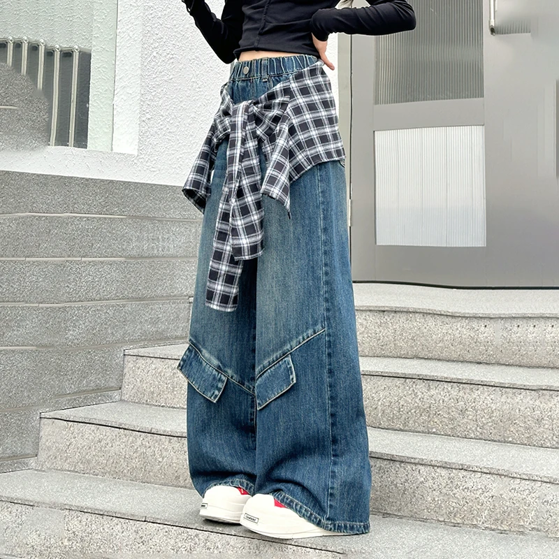 儿童秋装2025年新款大女童装裤子春秋款水洗工装牛仔裤秋季直筒裤