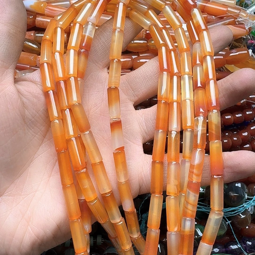 玛瑙/玉髓合金珠宝半成品一条6x16m红玛瑙管珠