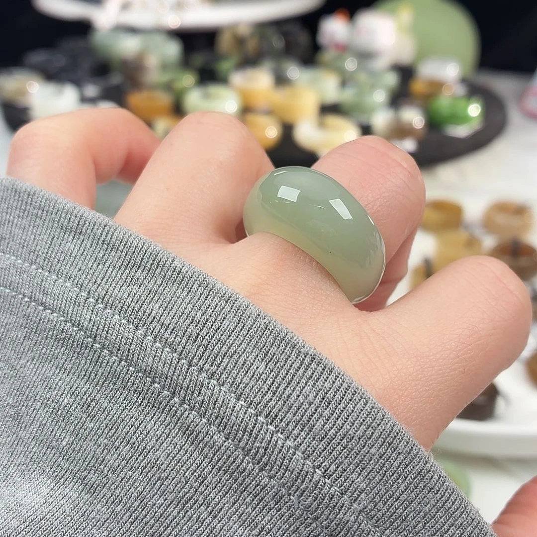 和田玉未镶嵌戒指S65冰蓝馒头17.7