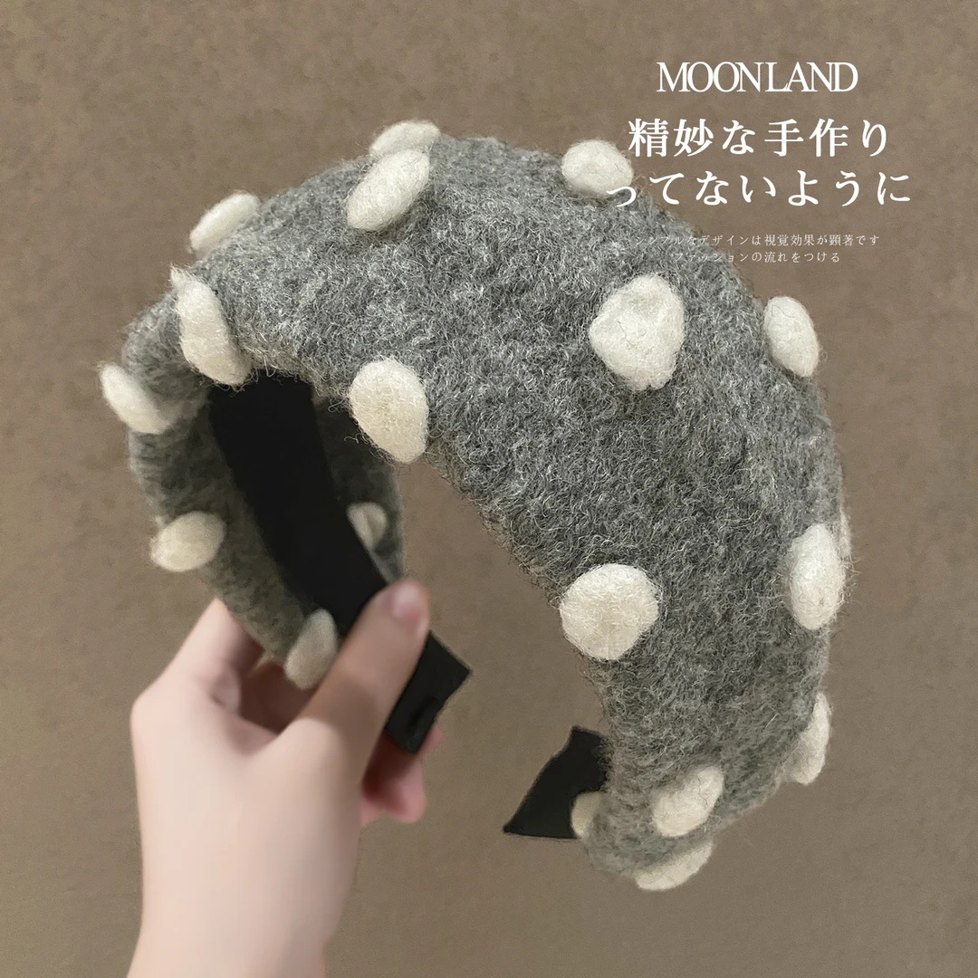 复古波点毛呢宽边发箍女新款高颅顶日常外戴发卡洋气时尚洗脸头箍