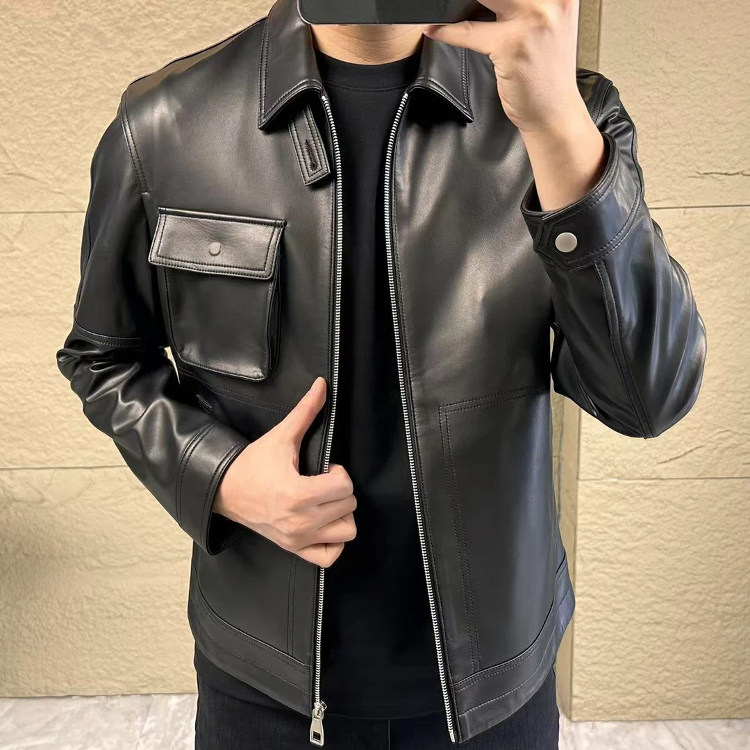 【皮衣】2509春季轻奢款男士百搭翻领夹克外套