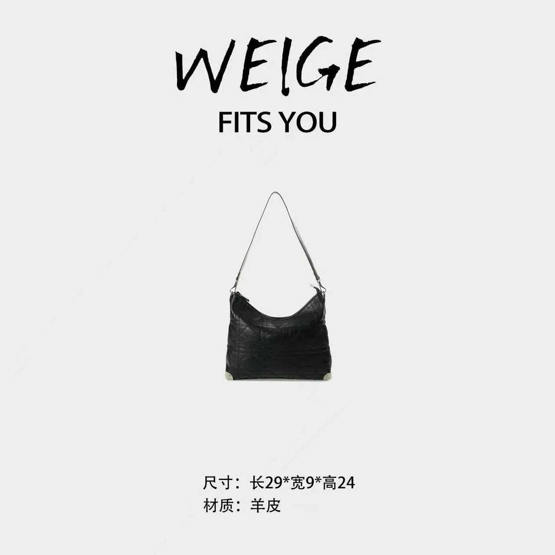 WEIGE【水饺包】羊皮手提斜挎包BV8882-黑色