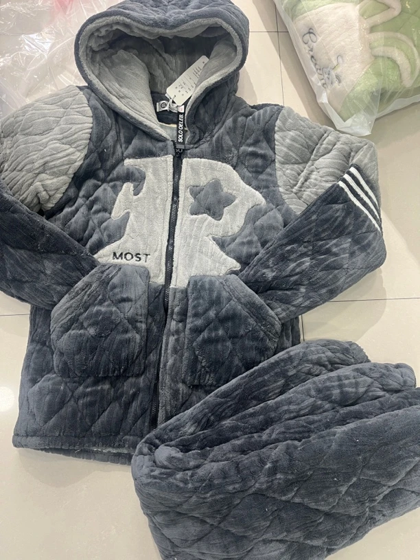 五角星男中大童保暖家居服百搭连帽加厚