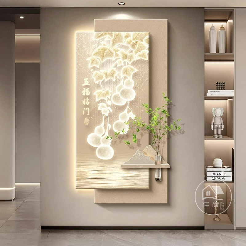 《福满金山》轻奢玄关装饰画大气高级感葫芦砂岩挂画入户正对门壁画