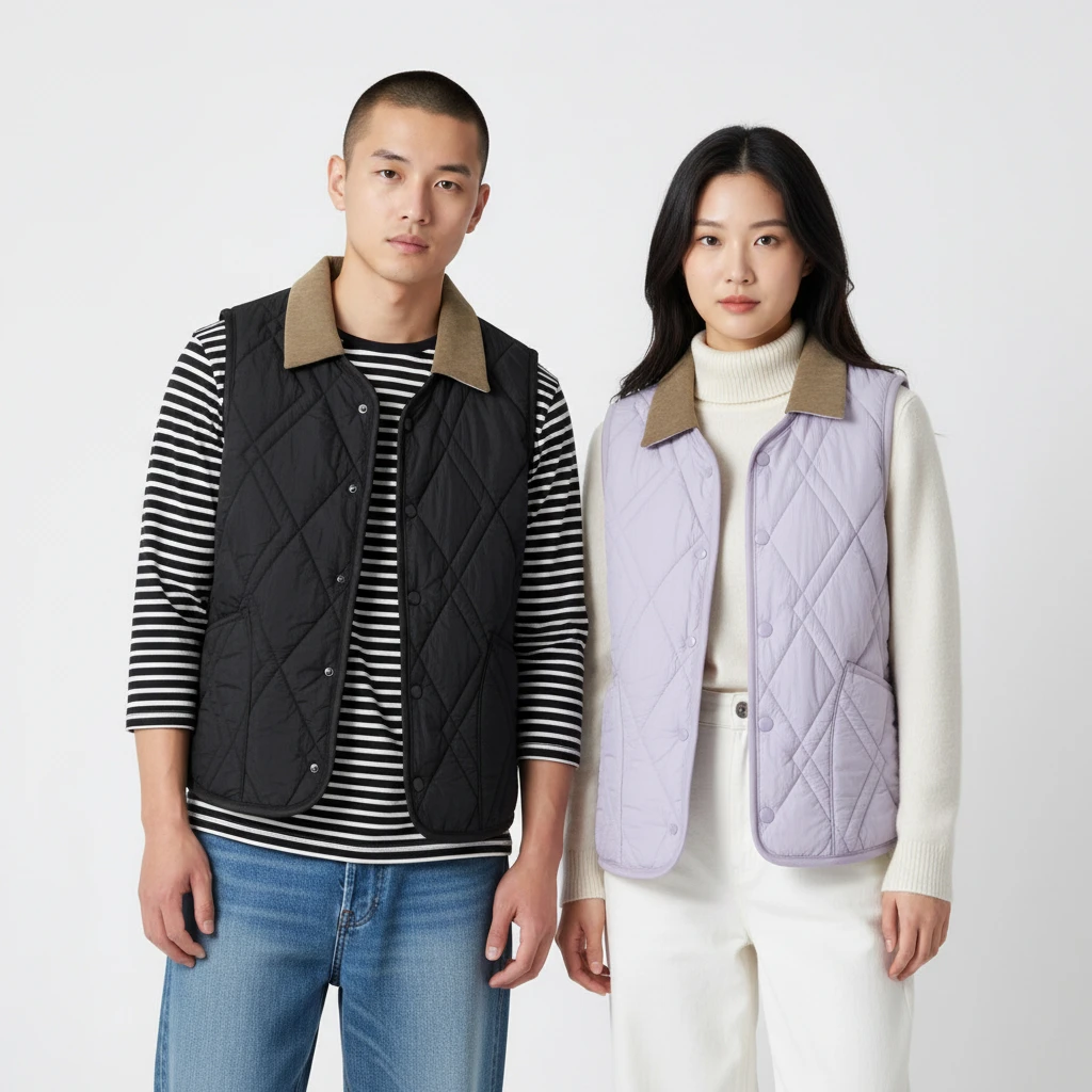 JIANMO/茧墨情侣款经典保暖可拆翻领羊毛马甲 男女同款时尚百搭