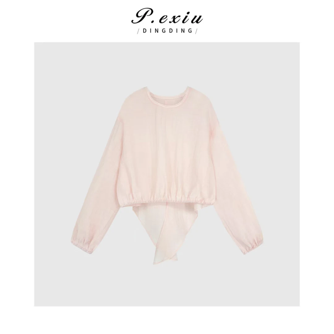 天丝减龄俏皮后背系绳圆领长袖衬衫 M8880