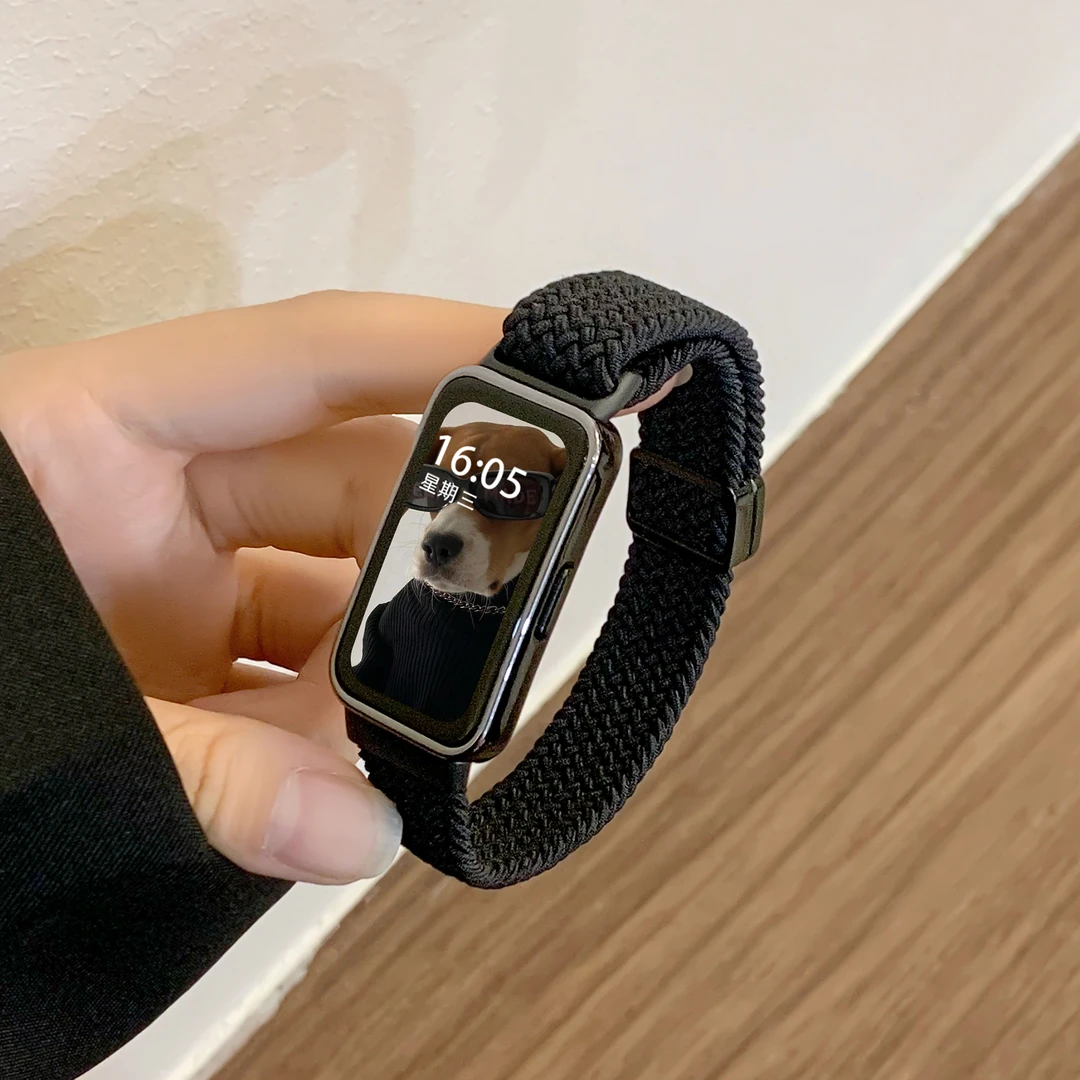 适用华为手环9/8表带秋冬尼龙编织磁吸华为手环10表带运动76腕带