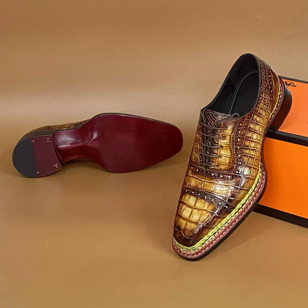 铭哥家高端鳄鱼皮手工固特异挪威缝系带商务英伦牛津男皮鞋牛津鞋