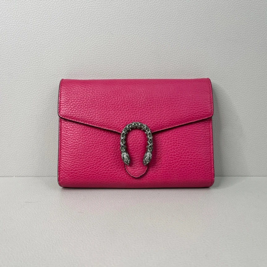 95新 GUCCI/古驰  Gucci/古驰，玫红色酒神斜挎包Woc 5987