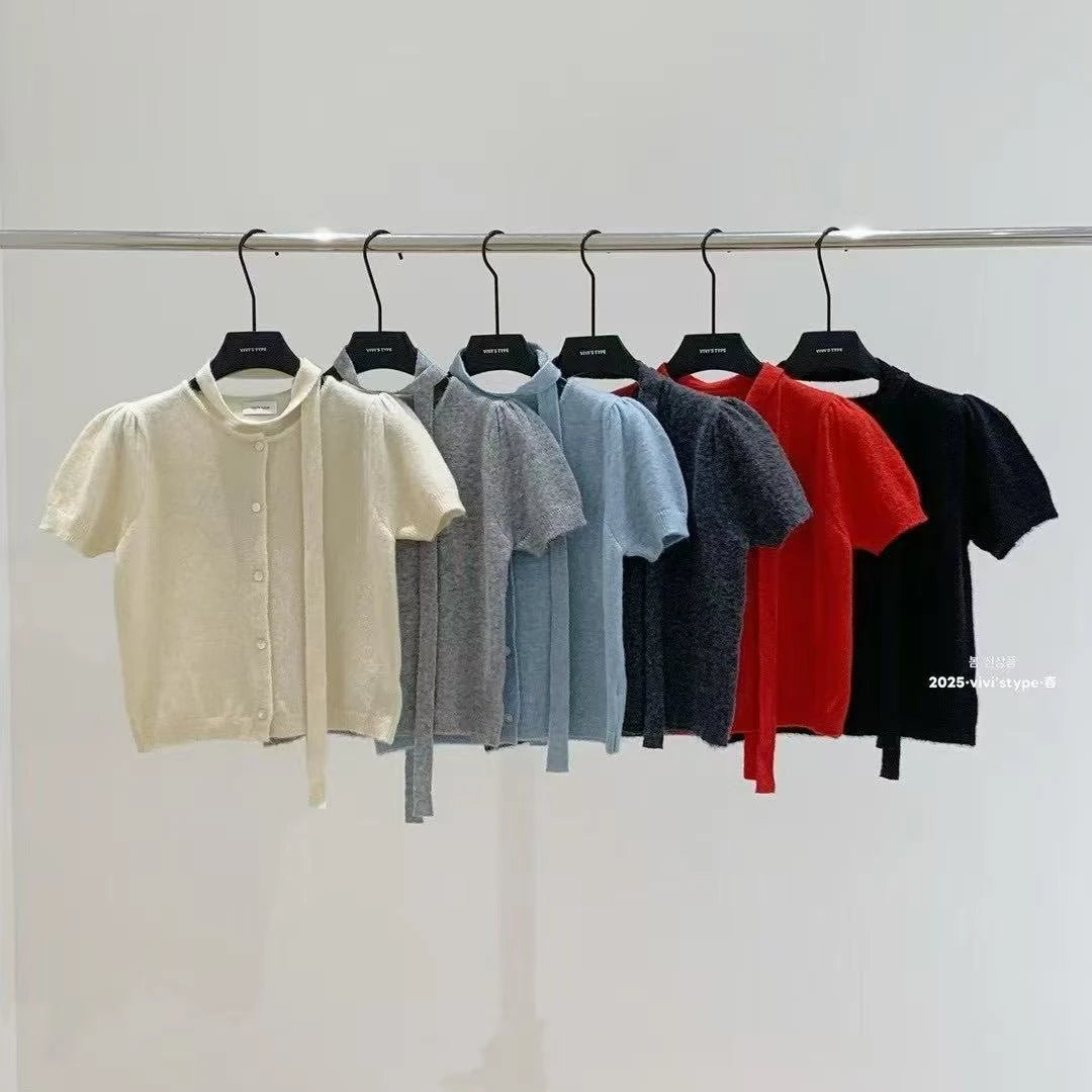 饼饼-短款宽松百搭气质纯色毛衣红色显肤白亮色