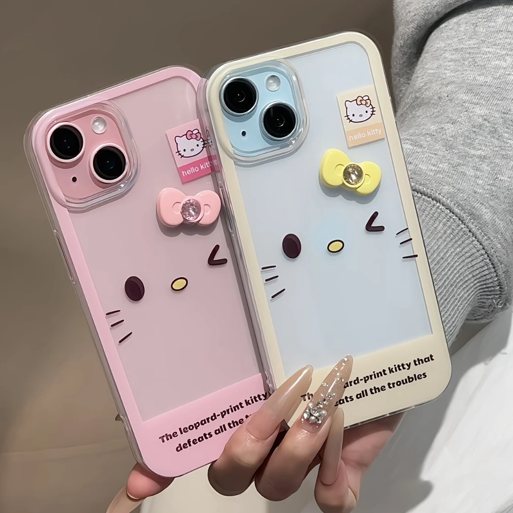 雅天立KT表情蝴蝶结适用iPhone15苹果16手机壳女华为vivo小米oppo