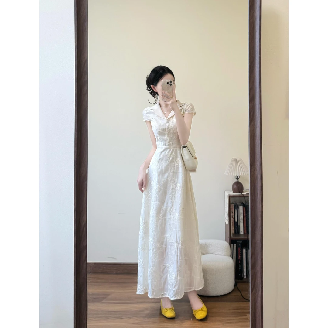 E124夏季茶歇法式精致绝美气质名媛女神范设计感小众仙女连衣裙子