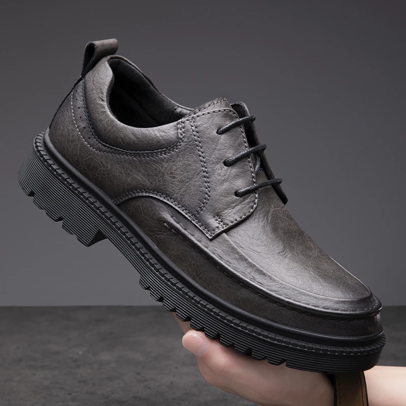 988816M断码休闲皮鞋绑带皮鞋男士灰色休闲时尚加绒男鞋
