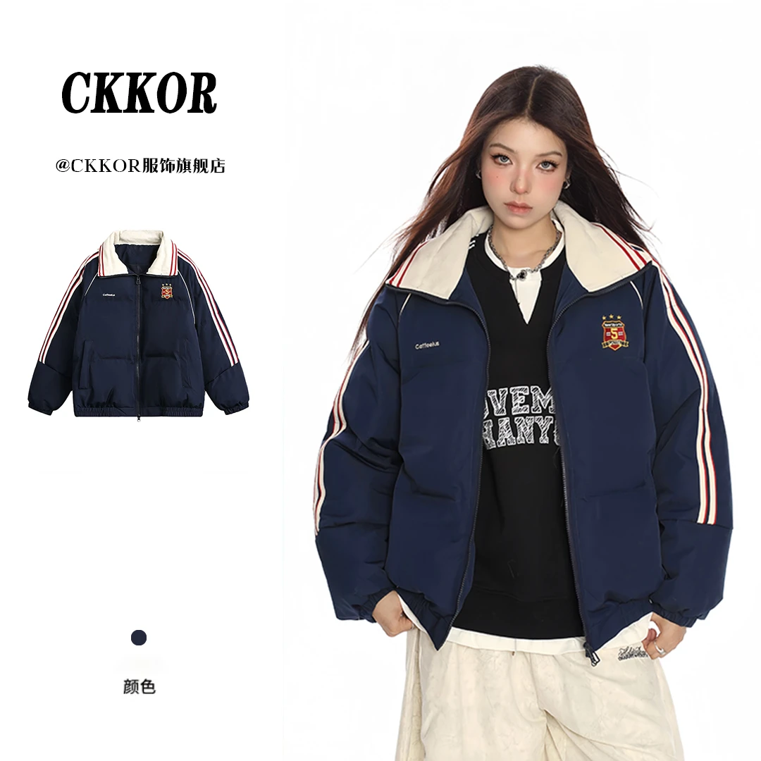 CKKOR秋冬新款爆款刺绣加厚保暖棉服外套女美式潮牌立领开衫外套