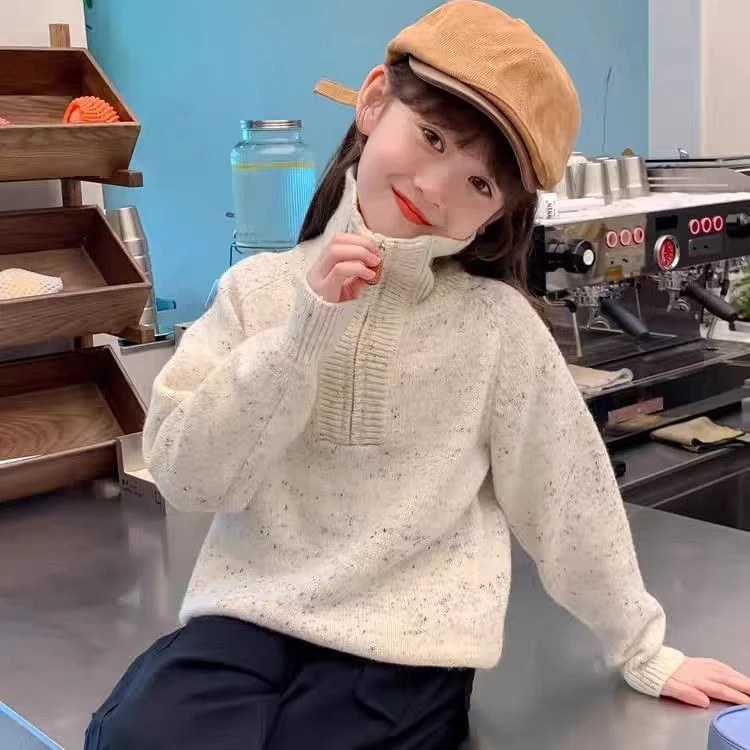 女童秋装毛衣2025新款儿童洋气韩版女孩秋冬季拉链上衣针织打底衫