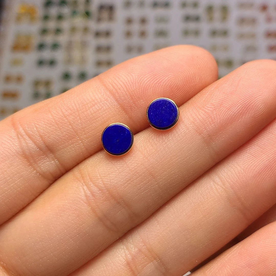 银S925镀金镶嵌岫岩老玉（透闪石质玉）耳饰