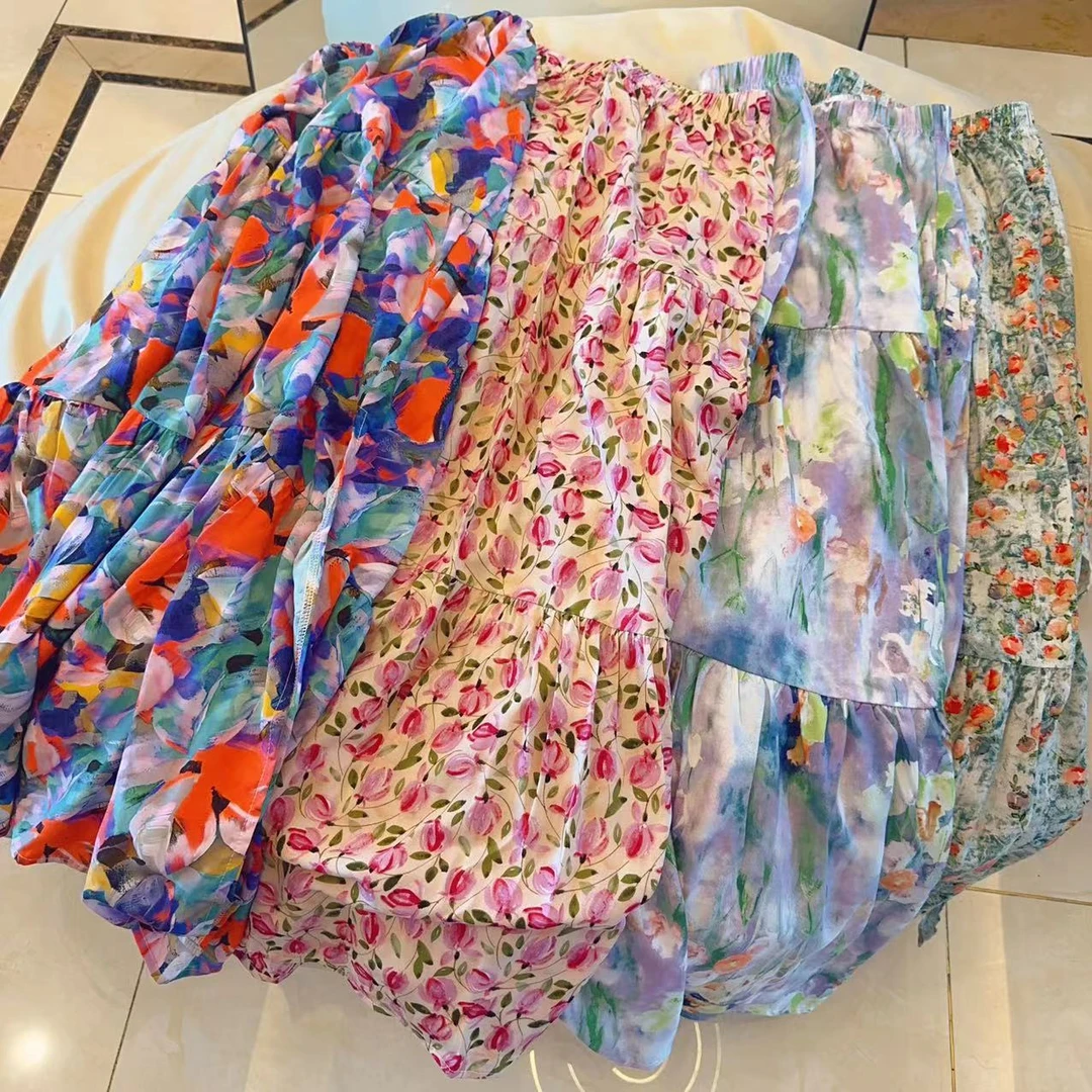 浪漫春日碎花A字半身裙甜美显瘦大摆长裙